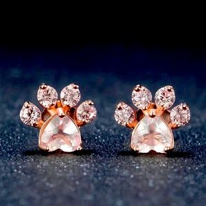18KT Rose Gold Pink Diamond Paw Print Earrings (Brand New!) 🐾💘
